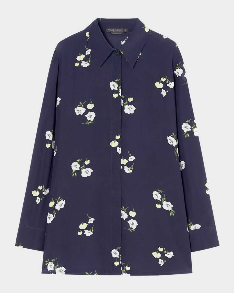 Plus Size Navile Floral-Print Silk Blouse